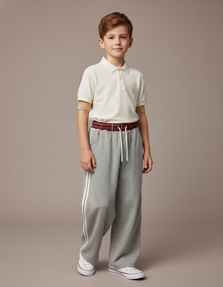 Pantalon Baggy Gris Ample Rayures Blanches Sport Enfant - Molleton