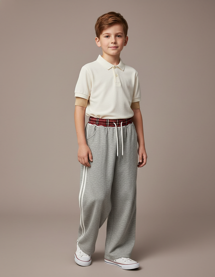 Pantalon Baggy Gris Ample Rayures Blanches Sport Enfant - Molleton