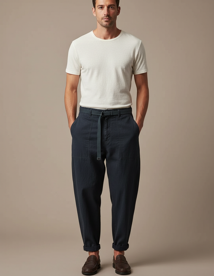 Pantalon Baggy Bleu Marine Coton Ample Décontracté Homme