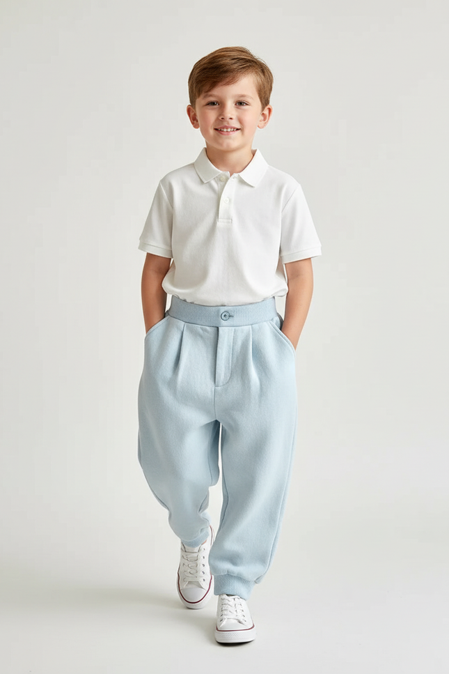 Pantalon Baggy Bleu Clair Plissé Molleton Enfant