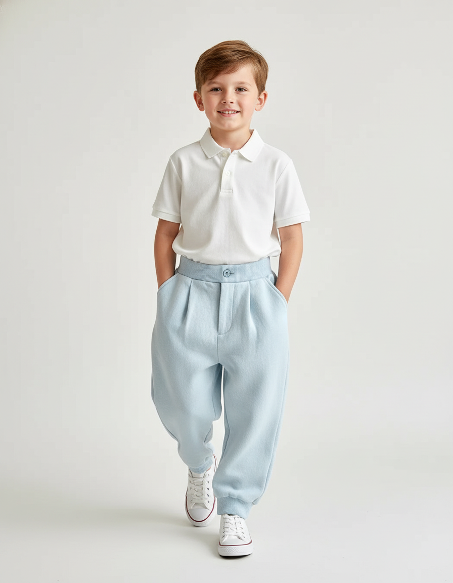 Pantalon Baggy Bleu Clair Plissé Molleton Enfant