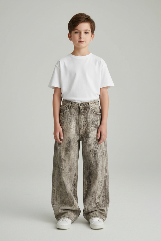 Pantalon Baggy Gris Délavé Ample Denim Enfant - Jean