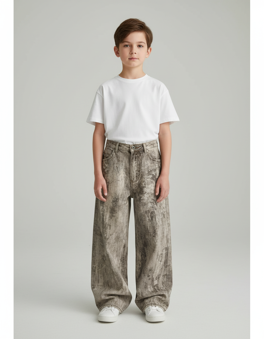 Pantalon Baggy Gris Délavé Ample Denim Enfant - Jean