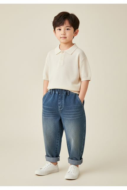Pantalon Baggy Jean Bleu Ample Enfants Décontracté