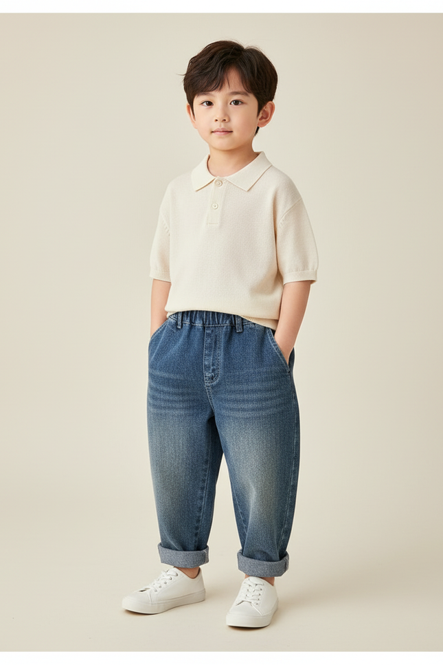 Pantalon Baggy Jean Bleu Ample Enfants Décontracté