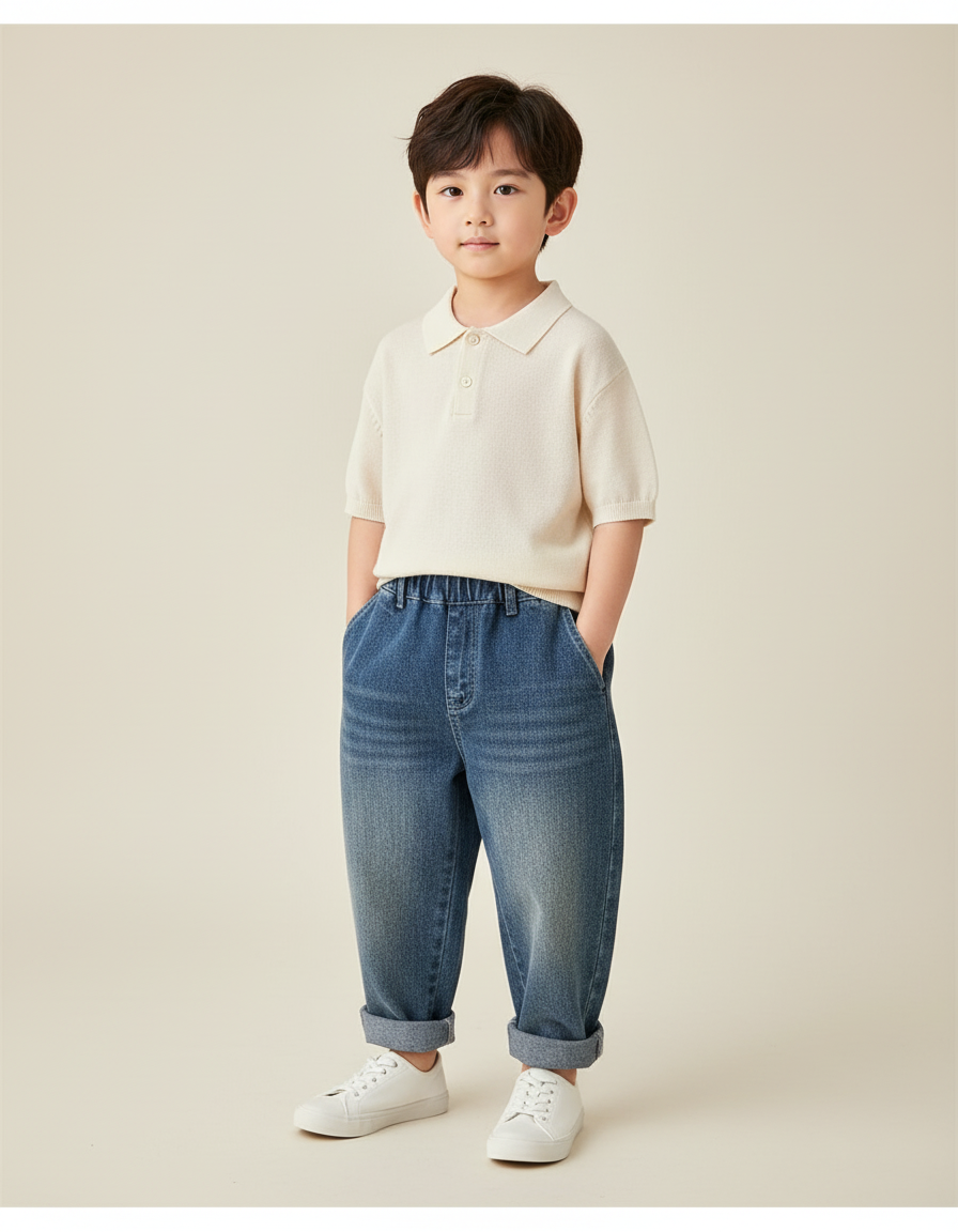 Pantalon Baggy Jean Bleu Ample Enfants Décontracté