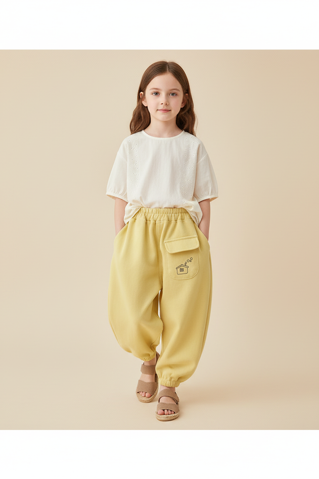 Pantalon Baggy Jaune Ample Molleton Maison Enfant