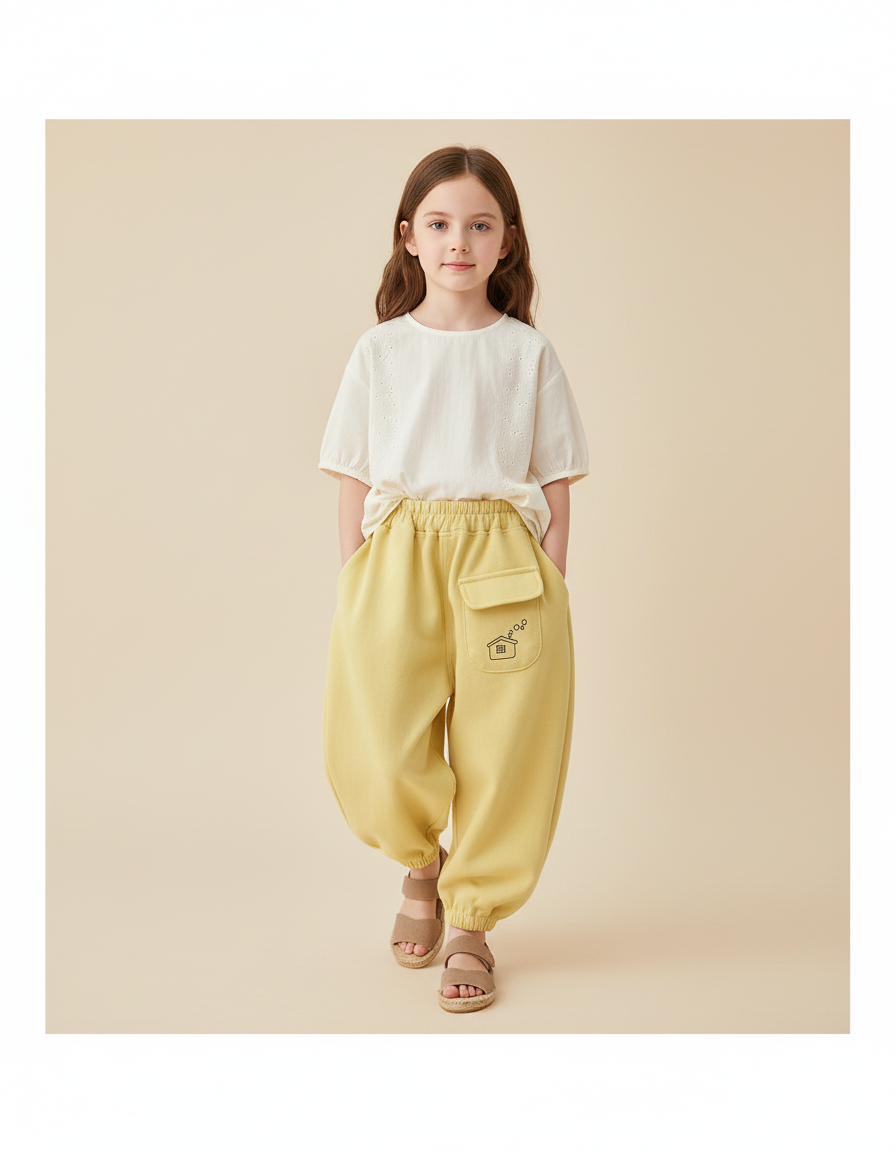 Pantalon Baggy Jaune Ample Molleton Maison Enfant