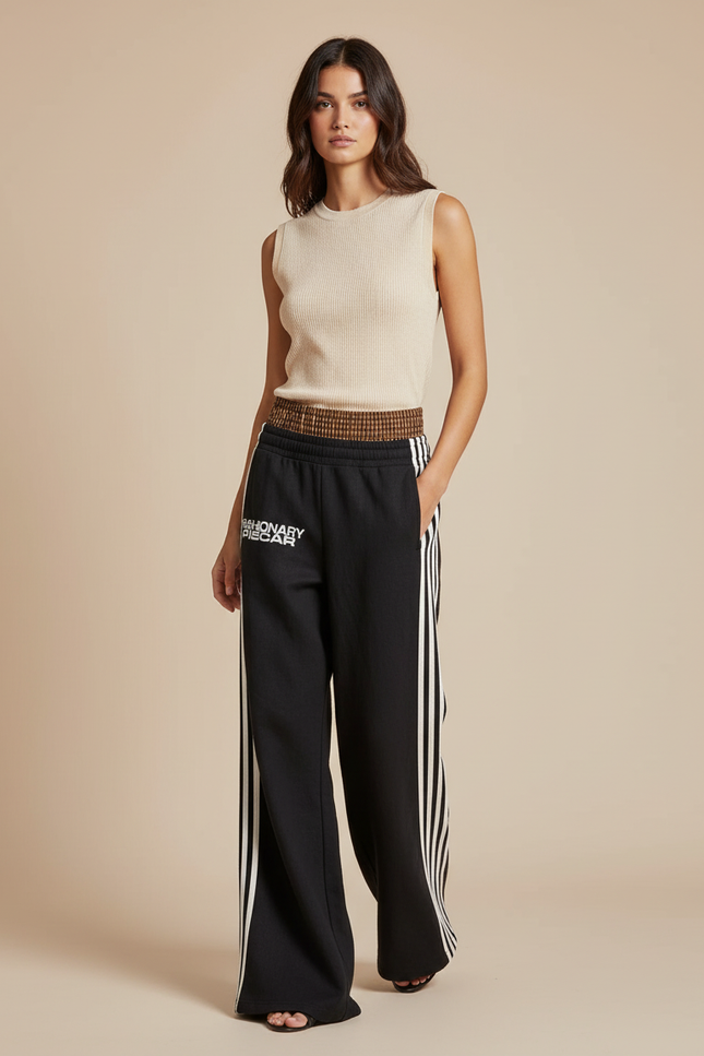 Pantalon Baggy Noir Rayures Larges Décontracté Femme - Molleton