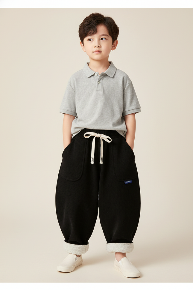 Pantalon Baggy Noir Côtelé Épais Ample Enfant - Cordé