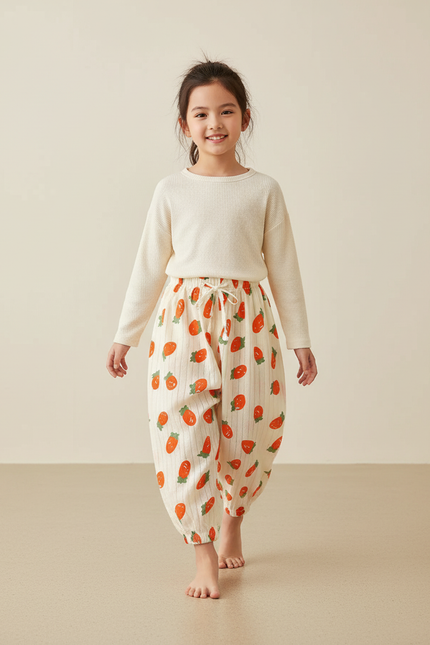 Pantalon Baggy Coton Imprimé Fraise Ample Rayé Enfant