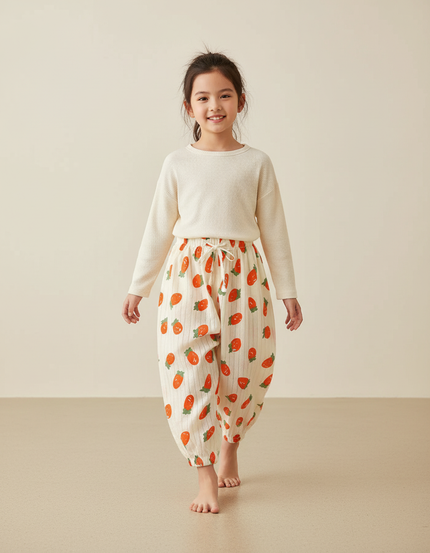 Pantalon Baggy Coton Imprimé Fraise Ample Rayé Enfant