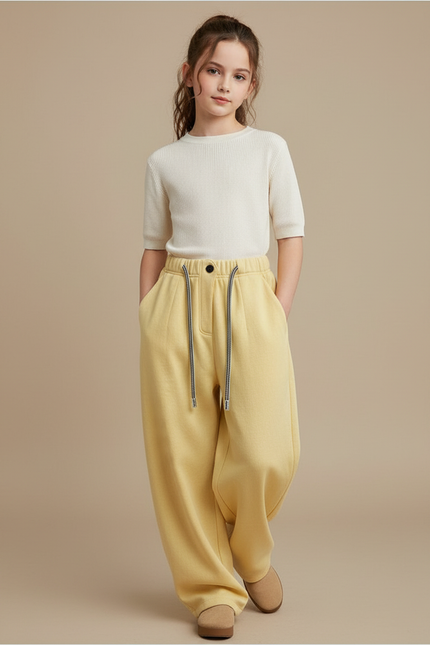Pantalon Baggy Jaune Ample Cordon Enfant Décontracté - Molleton