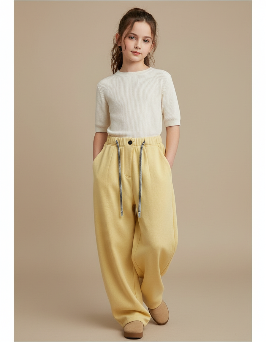 Pantalon Baggy Jaune Ample Cordon Enfant Décontracté - Molleton