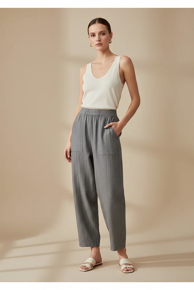 Pantalon Baggy Gris Ample Décontracté Fluide - Gabardine