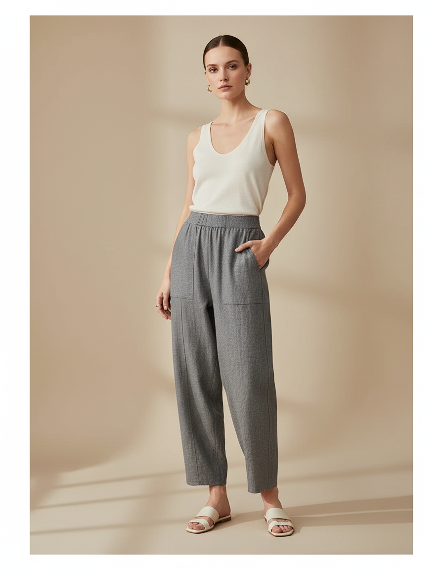 Pantalon Baggy Gris Ample Décontracté Fluide - Gabardine