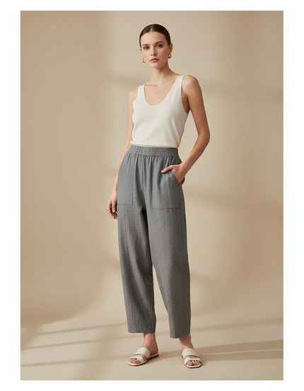Pantalon Baggy Gris Ample Décontracté Fluide - Gabardine