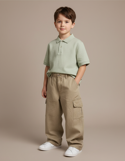 Pantalon Baggy Cargo Beige Décontracté Ample Garçon - Kaki Toile