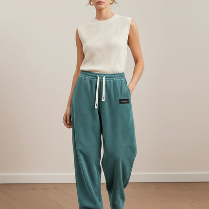 Pantalon Baggy Vert Cordon Côtelé Ample Femme - Cordé