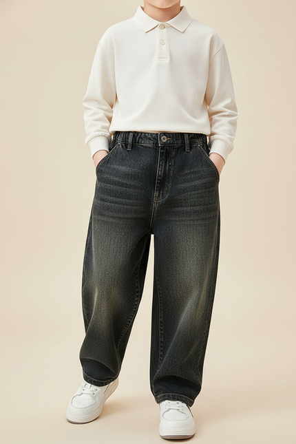 Pantalon Baggy Garçon Noir Taille Élastique - Jean