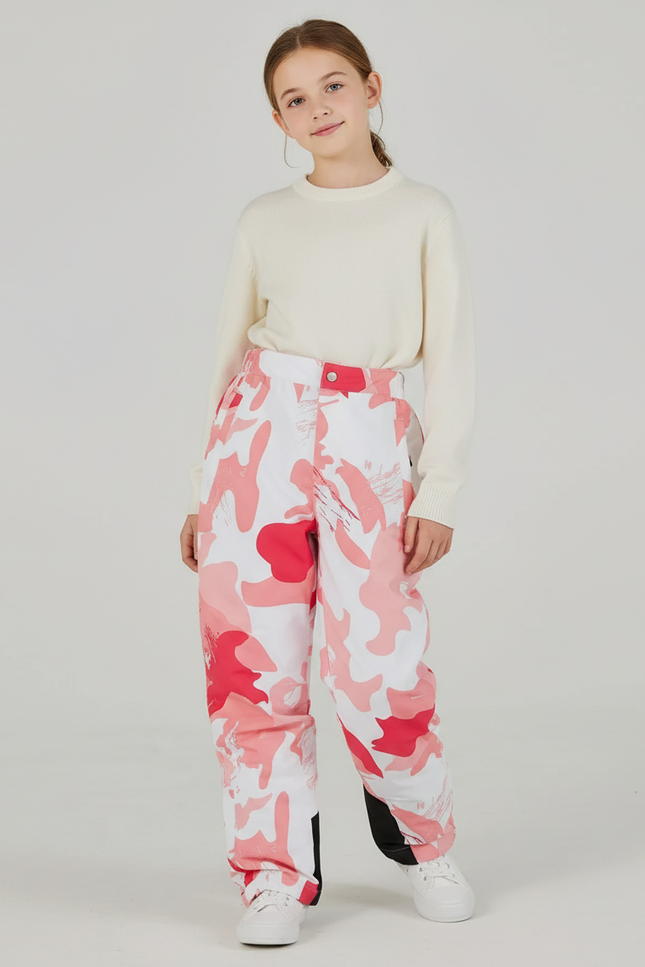 Pantalon Baggy Camouflage Rose Blanc Imperméable Enfant Ski - Multicolore Polyester