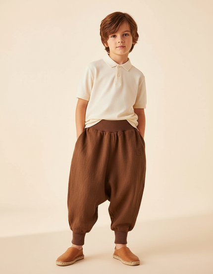 Pantalon Baggy Marron Ample Coton Élastique Enfant