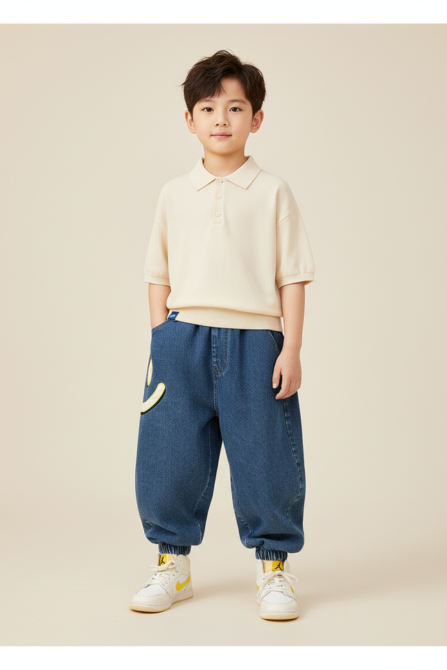 Pantalon Baggy Jean Bleu Ample Smiley Garçon