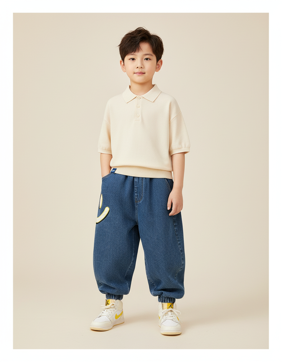 Pantalon Baggy Jean Bleu Ample Smiley Garçon
