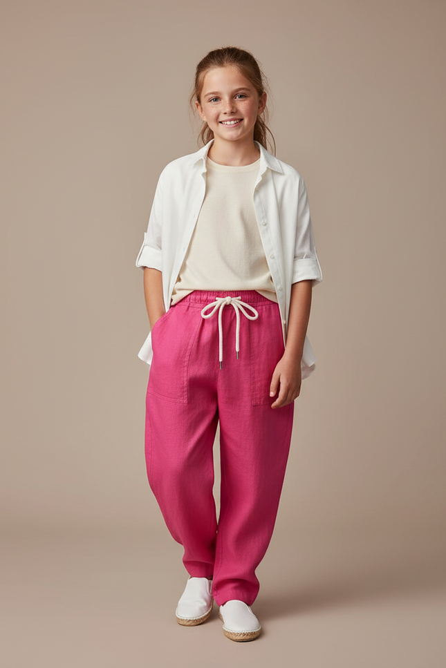 Pantalon Baggy Rose Fushia Lin Ample Enfant Décontracté