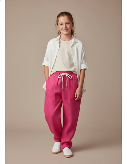 Pantalon Baggy Rose Fushia Lin Ample Enfant Décontracté
