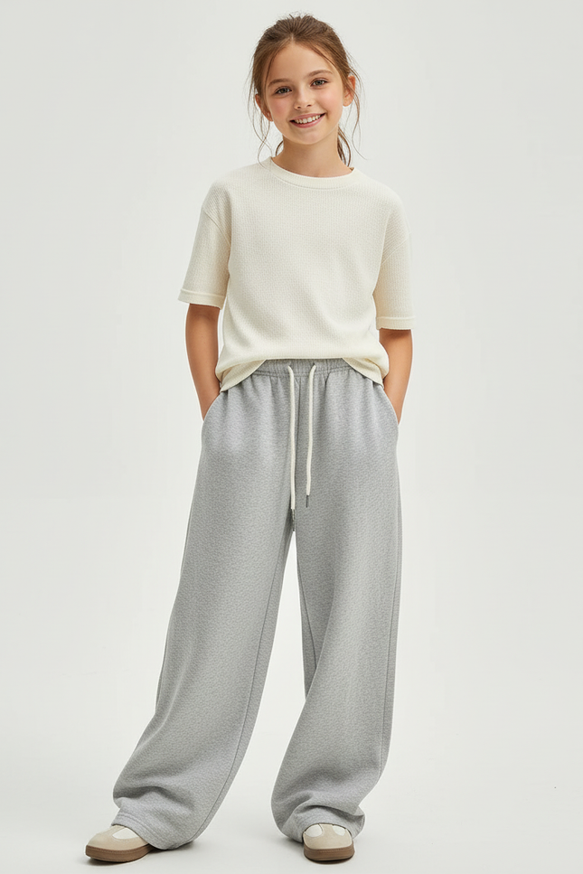 Pantalon Baggy Gris Ample Décontracté Fluide Cordon - Molleton