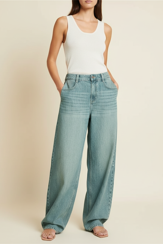 Pantalon Baggy Bleu Clair Denim Ample Large Vintage - Jean
