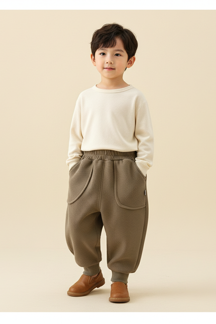Pantalon Baggy Kaki Molleton Ample Confortable Enfant