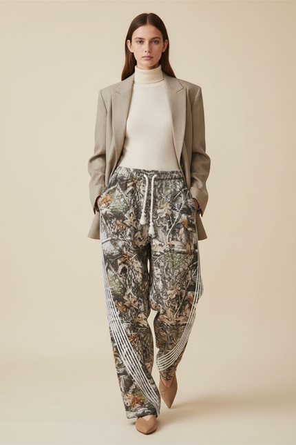 Pantalon Baggy Camouflage Ample Cordon Streetwear Femme - Imprimé Molleton