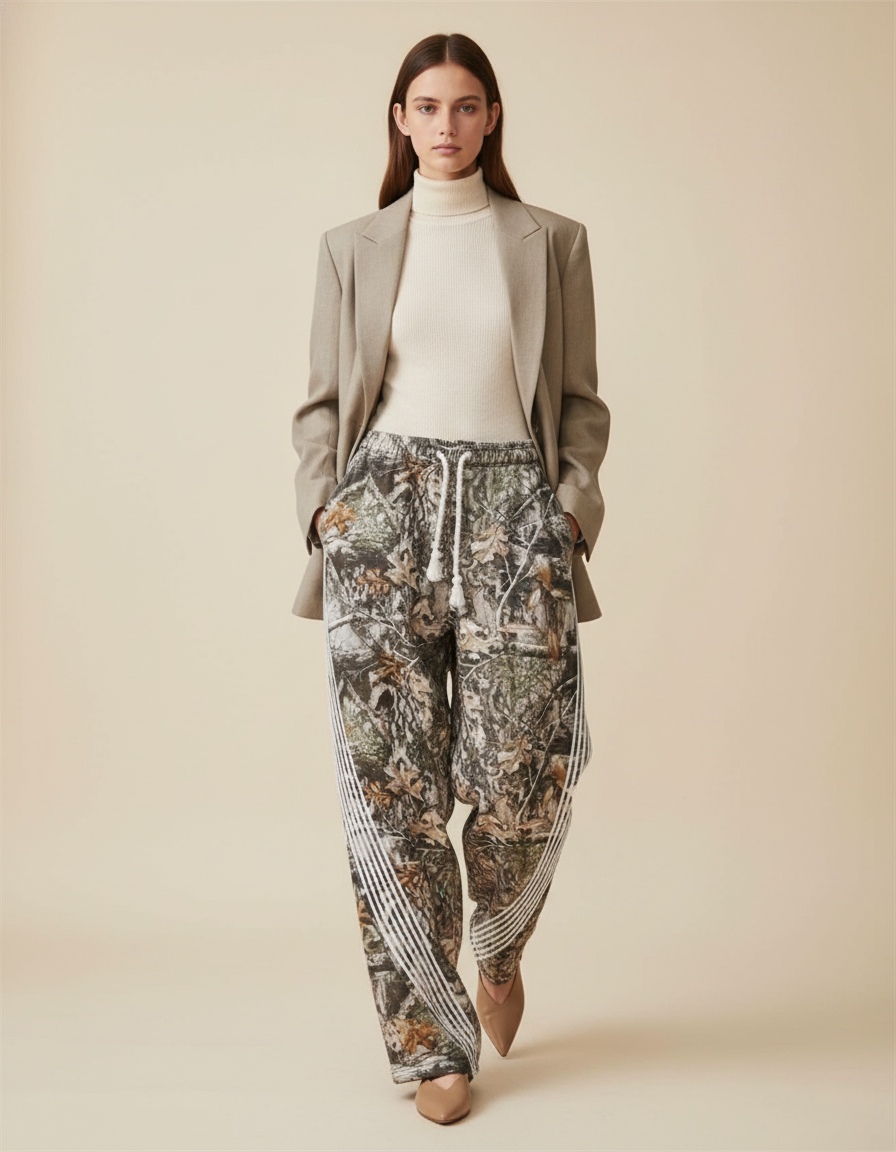 Pantalon Baggy Camouflage Ample Cordon Streetwear Femme - Imprimé Molleton