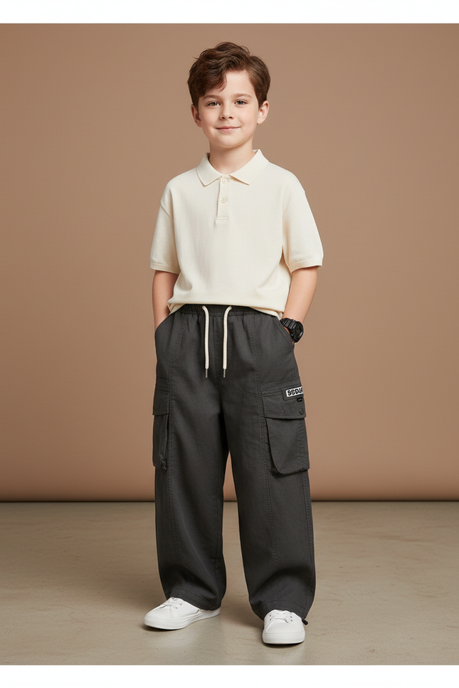 Pantalon Baggy Cargo Gris Ample Enfant Coton