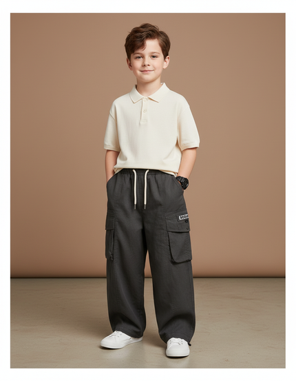 Pantalon Baggy Cargo Gris Ample Enfant Coton