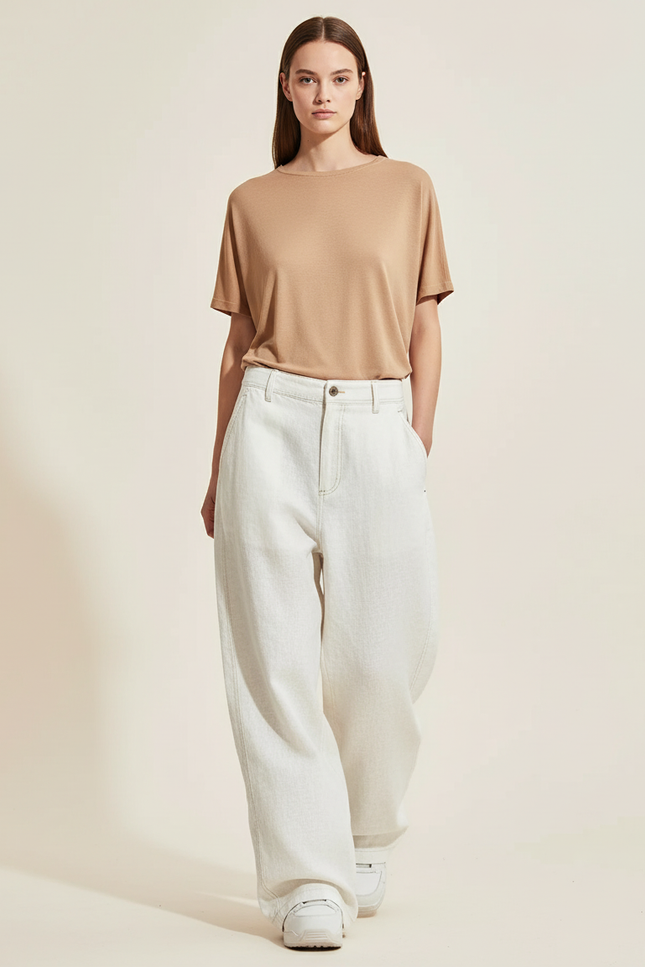 Pantalon Baggy Blanc Cassé Ample Décontracté Femme - Jean