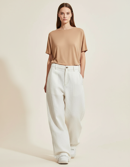 Pantalon Baggy Blanc Cassé Ample Décontracté Femme - Jean