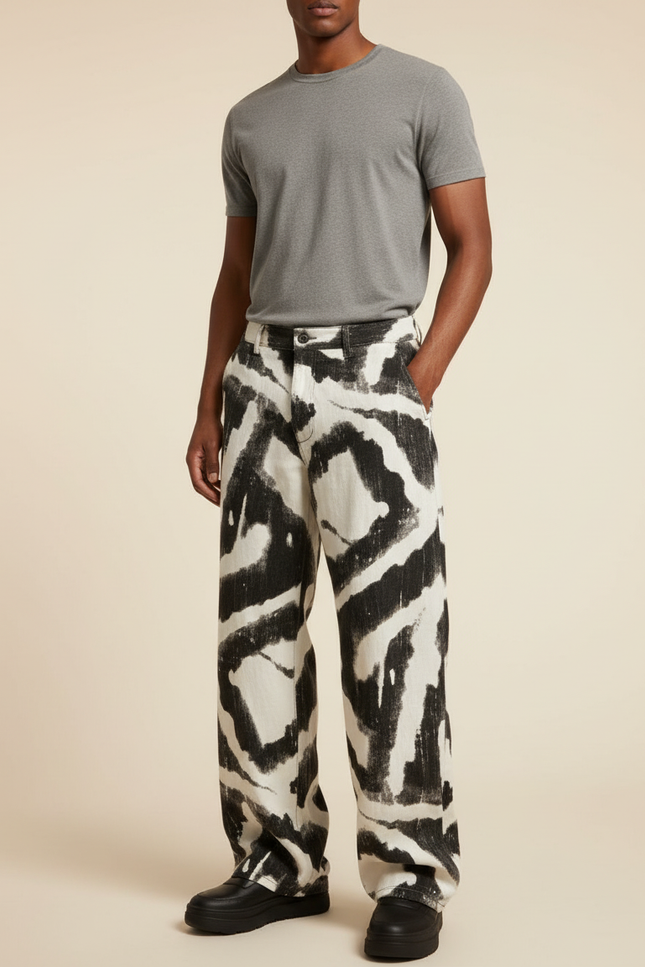 Pantalon Baggy Imprimé Zèbre Ample Denim Homme - Jean