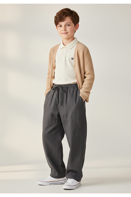 Pantalon Baggy Gris Ample Cargo Coton Enfant