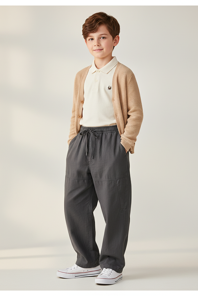 Pantalon Baggy Gris Ample Cargo Coton Enfant