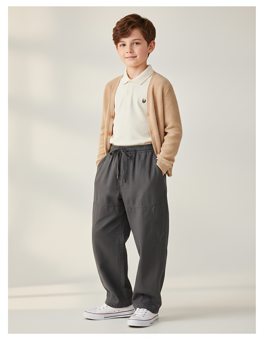 Pantalon Baggy Gris Ample Cargo Coton Enfant