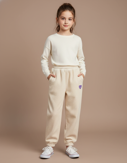 Pantalon Baggy Côtelé Beige Ample Confortable Cœur - Cordé