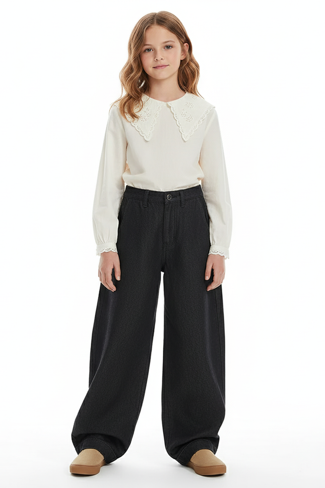Pantalon Baggy Noir Ample Taille Haute Fille - Jean