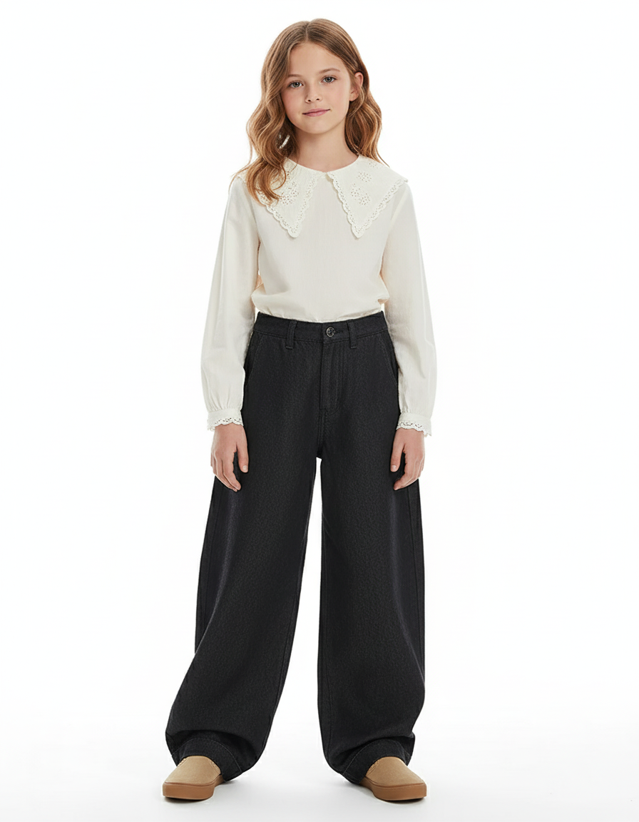 Pantalon Baggy Noir Ample Taille Haute Fille - Jean