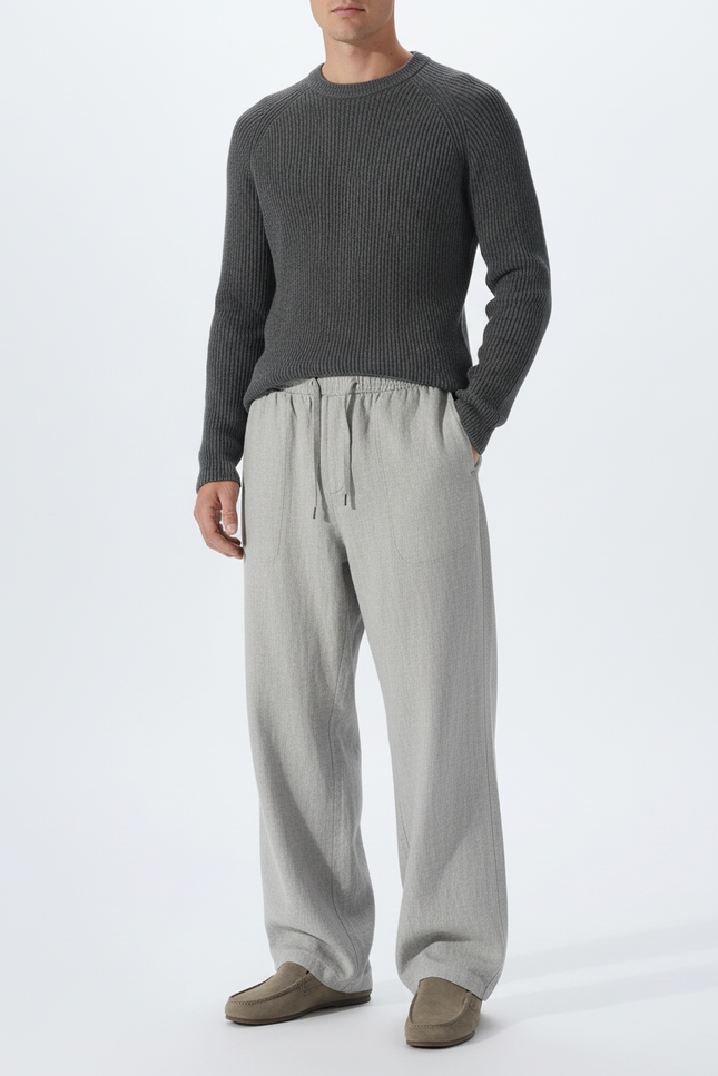 Pantalon Baggy Gris Clair Cordon Ample Homme - Lin