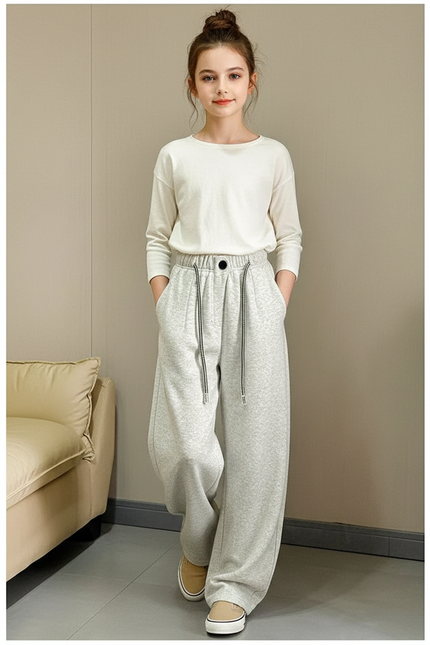 Pantalon Baggy Gris Ample Confortable Cordon Enfants - Molleton