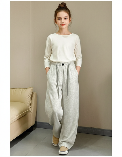 Pantalon Baggy Gris Ample Confortable Cordon Enfants - Molleton