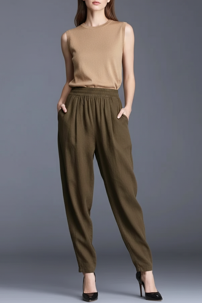 Pantalon Baggy Kaki Lin Ample Décontracté Fluide